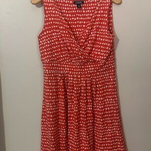 Lands' End Coral Dress with White Polka Dots Sz M